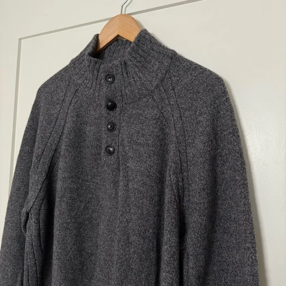 Banana Republic Sweater Mens Sz L Gray Knit Henley Mock Neck Wool Blend Classic